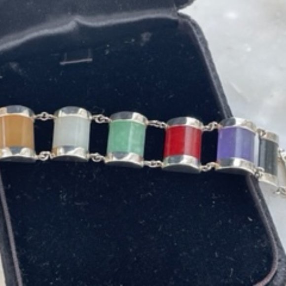 Vintage 1980" bracelet-Sterling silver and Jade gem stones - Picture 4 of 8